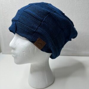 Womens Blue Knit Beanie‎ Hat Mountain Sport Faux Fur Lined Winter Warm